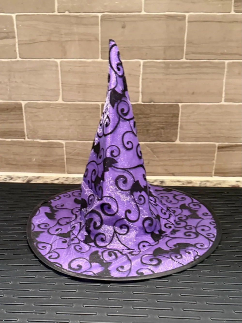 Y2K Vtg 2010 Purple & Black Velvet Flock Bat Swirl Witch Hat Costume Accent